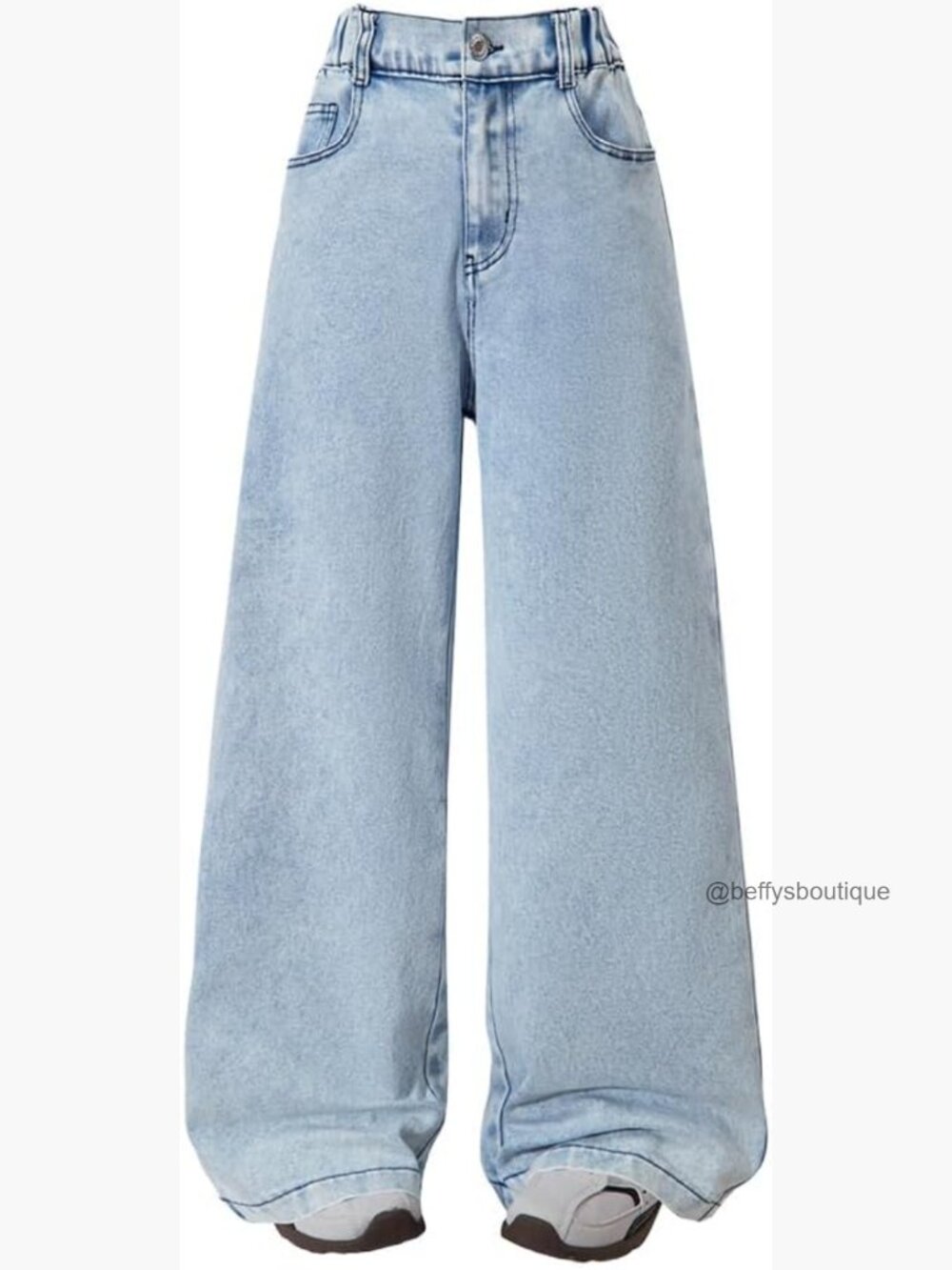 Tween Girls Wide Leg Jeans Zipper Fly Bow Embroidery Back Denim Pockets